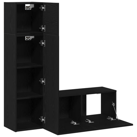 3 Piece Tv Cabinet Set Black Oak Engineered Wood