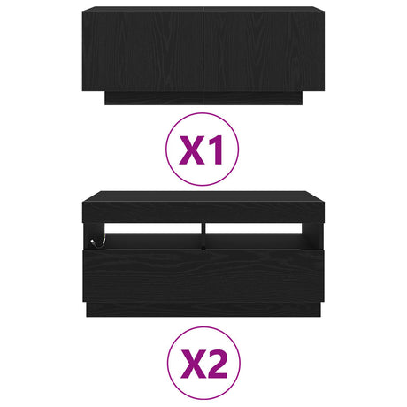 Tv Stand With Led Lights - Black Oak, 260X35X40 Cm, Made Of Engineered Wood