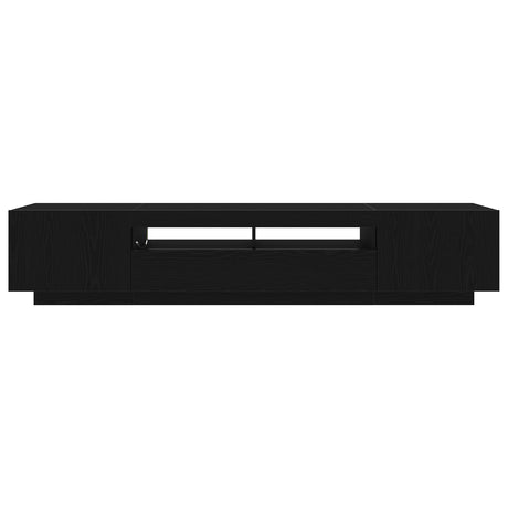 Tv Cabinet With Led Lights - Black Oak - 200 X 35 X 40 Cm - Engineered Wood