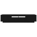 Tv Cabinet With Led Lights In Black Oak - 180X35X40 Cm, Made Of Engineered Wood