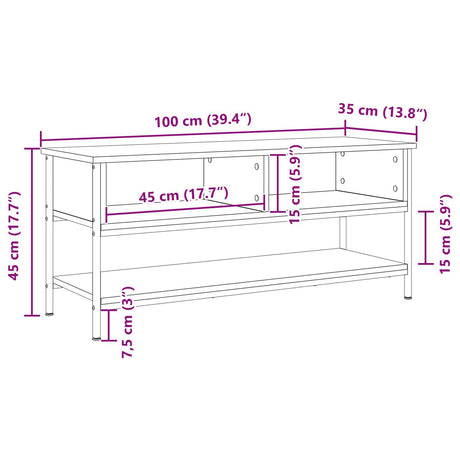 Tv Cabinet Black Oak 100X35X45 Cm Engineered Wood And Steel