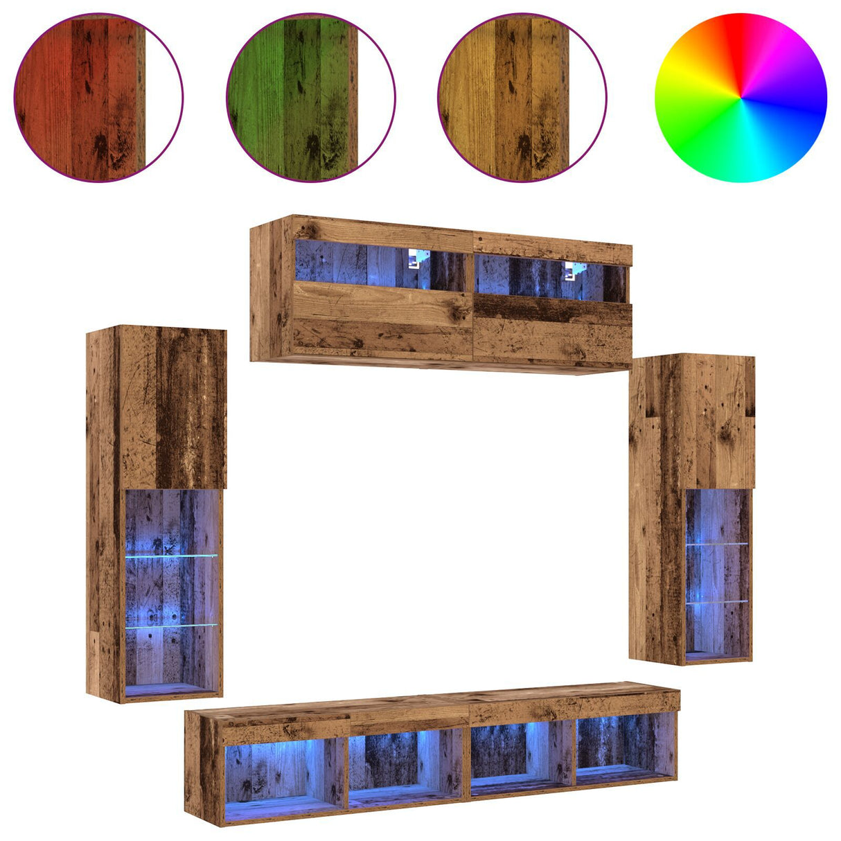 8 Piece Tv Wall Units With Led Old Wood Engineered Wood
