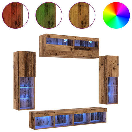 8 Piece Tv Wall Units With Led Old Wood Engineered Wood