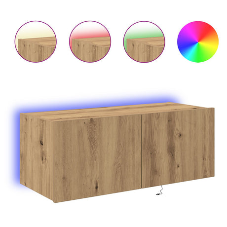 Tv Wall Cabinet With Led Lights Artisan Oak 80X35X31 Cm