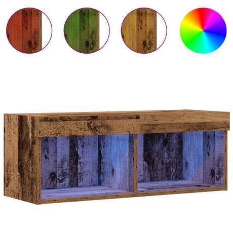 Tv Wall Cabinets With Led Lights 2 Pcs Old Wood 80X30X30 Cm