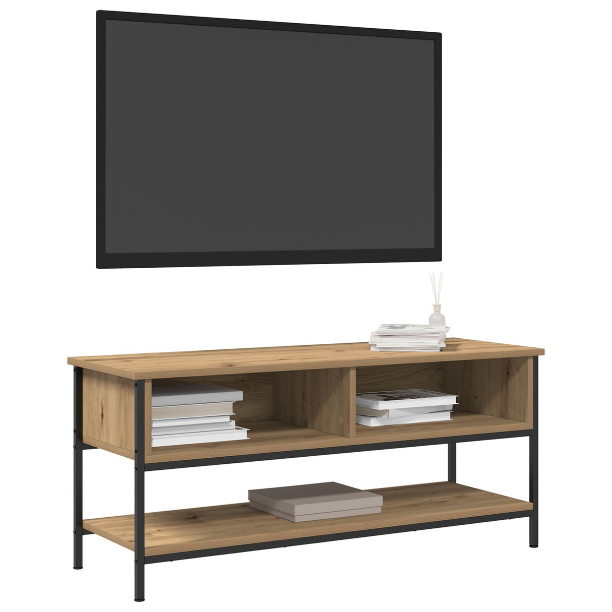 Tv Cabinet Artisan Oak 100X35X45 Cm Engineered Wood And Steel