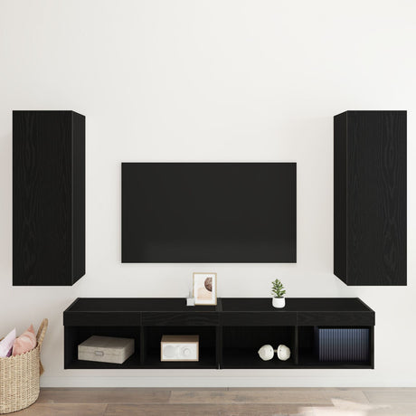 Wall-Mounted Tv Cabinets - 2 Pcs Black Oak, 30.5X30X90 Cm, Made From Engineered Wood