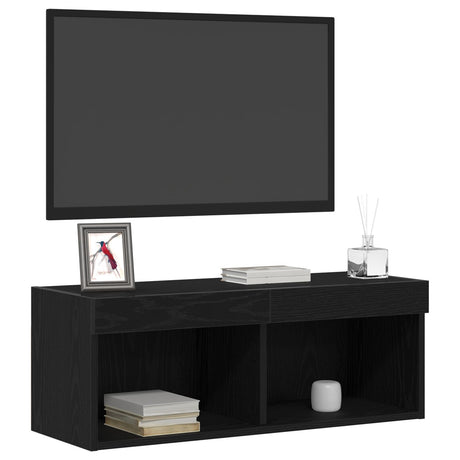 Tv Wall Cabinets With Led Lights 2 Pcs Black Oak 80X30X30 Cm