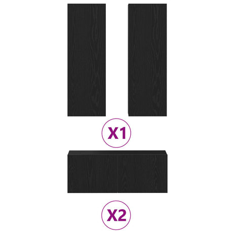 4 Piece Tv Cabinet Set Wall-Mounted Black Oak Engineered Wood,  Black Oak Tv Stand 80X30X30 Cm Made Of Engineered Wood,  Wall-Mounted Tv Cabinets - 2 Pcs Black Oak, 30.5X30X90 Cm, Made From Engineered Wood