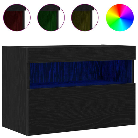 Tv Wall Cabinets With Led Lights 2 Pcs Black Oak 60X30X40 Cm