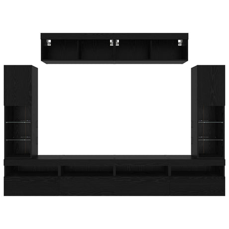 8 Piece Tv Wall Units With Led Black Oak Engineered Wood