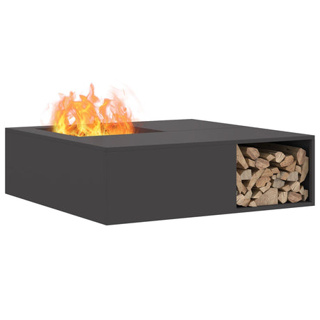 Fire Pit With Log Storage Black 100X100X30 Cm Steel