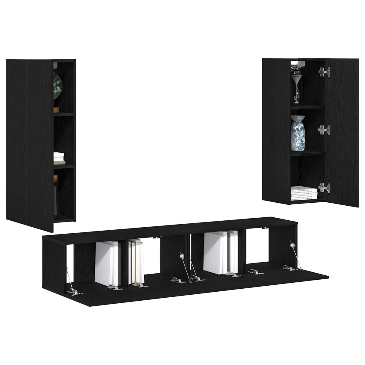 4 Piece Tv Cabinet Set Wall-Mounted Engineered Wood,  Tv Stand 80X30X30 Cm Made Of Engineered Wood,  Wall-Mounted Tv Cabinets - 2 Pcs , 30.5X30X90 Cm, Made From Engineered Wood