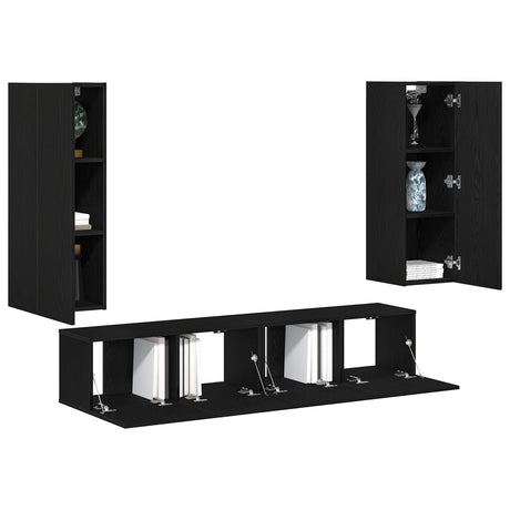4 Piece Tv Cabinet Set Wall-Mounted Engineered Wood,  Tv Stand 80X30X30 Cm Made Of Engineered Wood,  Wall-Mounted Tv Cabinets - 2 Pcs , 30.5X30X90 Cm, Made From Engineered Wood