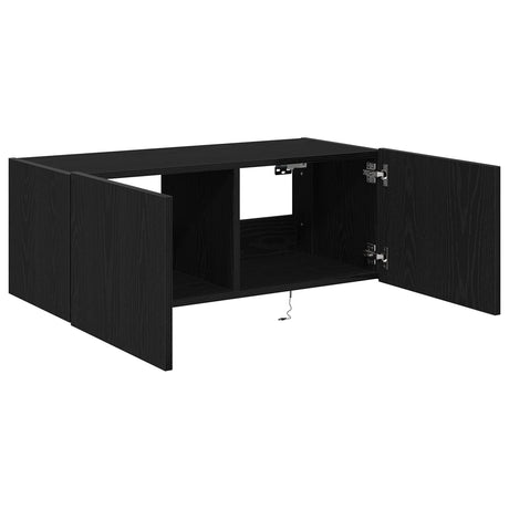 Tv Wall Cabinet With Led Lights Black Oak 80X35X31 Cm