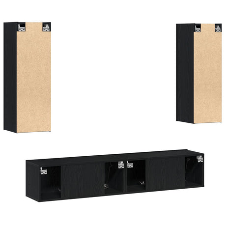 4 Piece Tv Cabinet Set Wall-Mounted Black Oak Engineered Wood,  Black Oak Tv Stand 80X30X30 Cm Made Of Engineered Wood,  Wall-Mounted Tv Cabinets - 2 Pcs Black Oak, 30.5X30X90 Cm, Made From Engineered Wood