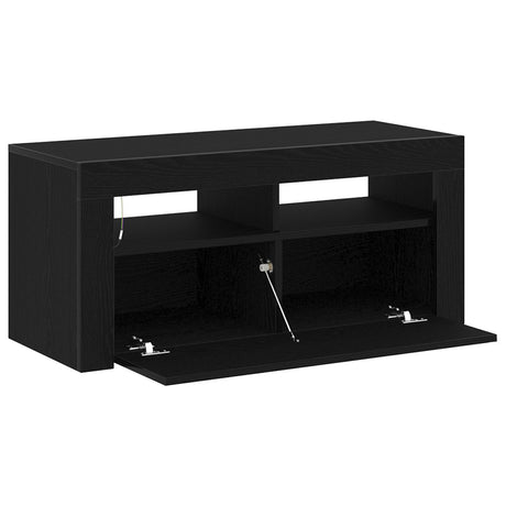 Tv Cabinet With Led Black Oak 90X35X40 Cm Engineered Wood