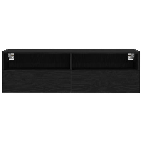 Tv Wall Cabinets 2 Pcs Black Oak 100X30X30 Cm Engineered Wood