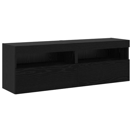 8 Piece Tv Wall Units With Led Black Oak Engineered Wood