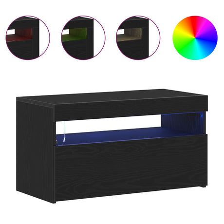 Tv Cabinets With Led Lights 2 Pcs Black Oak 75X35X40 Cm Engineered Wood