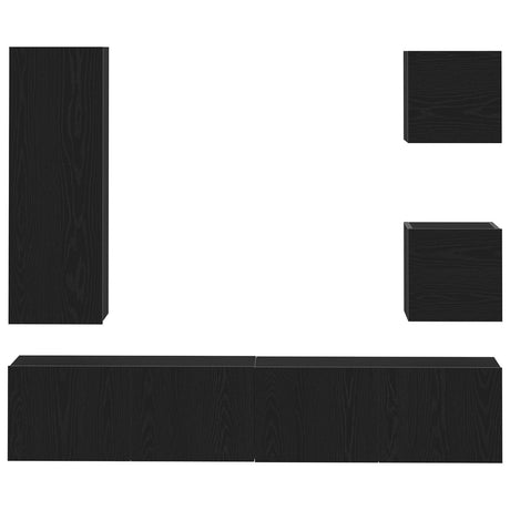 6 Piece Tv Cabinet Set Black Oak Engineered Wood,  Wall Mounted Tv Cabinets 2 Pcs Black Oak 30.5X30X30 Cm,  Wall-Mounted Tv Cabinet In Black Oak - 30.5X30X90 Cm, Made Of Engineered Wood,  Black Oak Tv Stand 80X30X30 Cm Made Of Engineered Wood