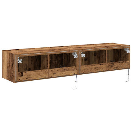 Tv Wall Cabinets With Led Lights 2 Pcs Old Wood 80X35X31 Cm