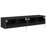 Tv Wall Cabinets With Led Lights 2 Pcs Black Oak 80X35X31 Cm