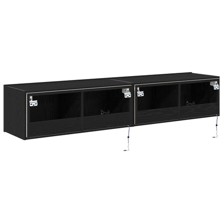 Tv Wall Cabinets With Led Lights 2 Pcs Black Oak 80X35X31 Cm