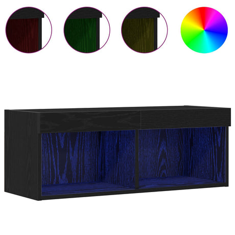 Tv Wall Cabinets With Led Lights 2 Pcs Black Oak 80X30X30 Cm