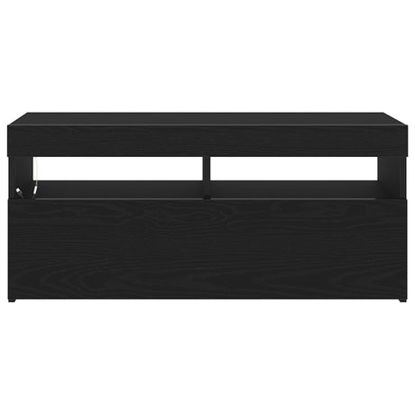 Tv Stand With Led Lights - Black Oak, 90X35X40 Cm, Made Of Engineered Wood