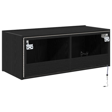 Tv Wall Cabinet With Led Lights Black Oak 80X35X31 Cm