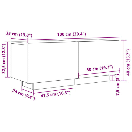 Tv Stand Black Oak 100X35X40 Cm Made Of Engineered Wood