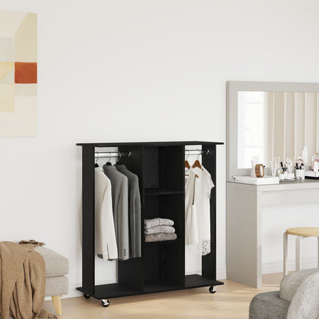 Wardrobe With Wheels Black Oak 102X38X110 Cm Engineered Wood