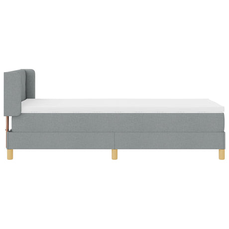 Box Spring Bed With Mattress Light Grey 90X200 Cm Fabric,  Headboard Diamond Blocks Design Light Grey 90 Cm Fabric