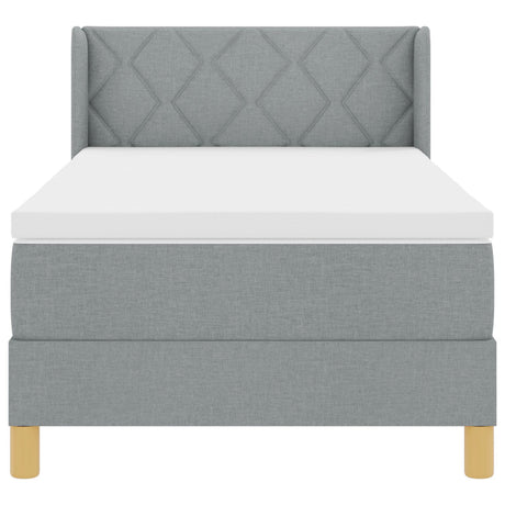 Box Spring Bed With Mattress Light Grey 90X200 Cm Fabric,  Headboard Diamond Blocks Design Light Grey 90 Cm Fabric