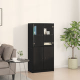 Highboard With Doors Black Oak 68X37X142 Cm Engineered Wood