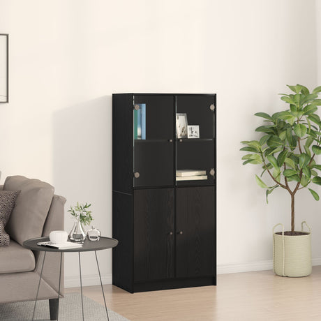 Highboard With Doors Black Oak 68X37X142 Cm Engineered Wood