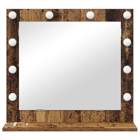 Vanity Mirror With Led Lights Old Wood 60X55X18 Cm