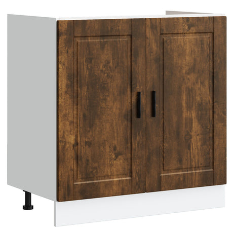 Sink Base Cabinet &quot;Porto&quot; With Sink Smoked Oak 80X46X84,5 Cm Engineered Wood