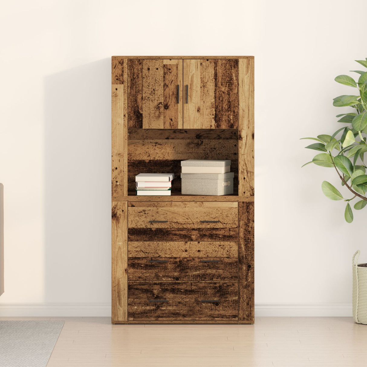 Highboard Old Wood 80X33X150 Cm Engineered Wood