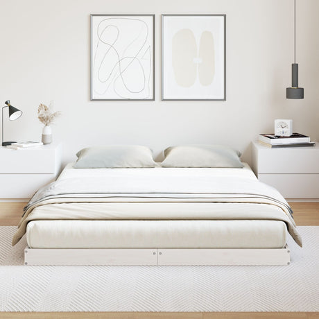 Floor Bed Frame White 140X210 Cm Solid Wood Pine