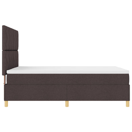 Box Spring Bed With Mattress & Led Dark Brown 140X200 Cm Fabric