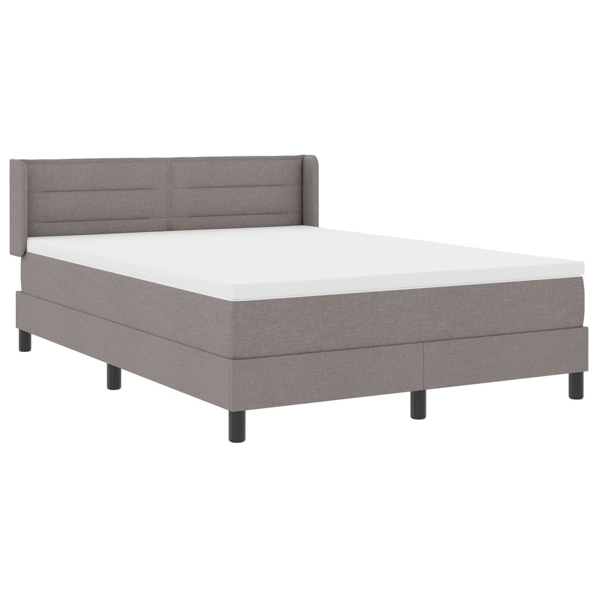 Box Spring Bed With Mattress Taupe 140X190 Cm Fabric,  Headboard Lines Design Taupe 140 Cm Fabric