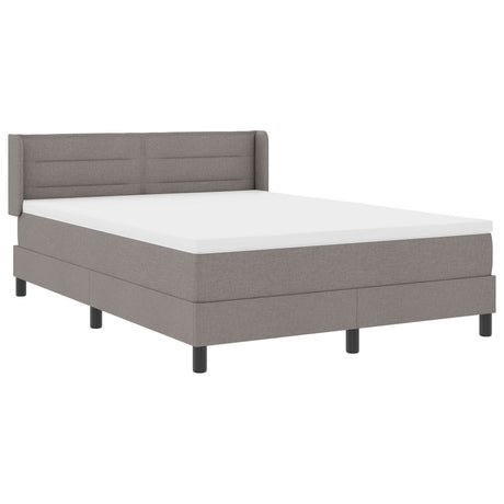 Box Spring Bed With Mattress Taupe 140X190 Cm Fabric,  Headboard Lines Design Taupe 140 Cm Fabric