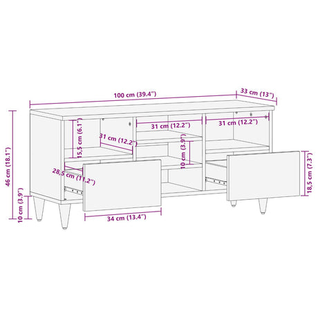Tv Cabinet 100X33X46 Cm Solid Wood Mango