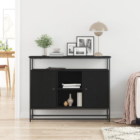 Sideboard Black Oak 100X35X80 Cm Engineered Wood And Steel