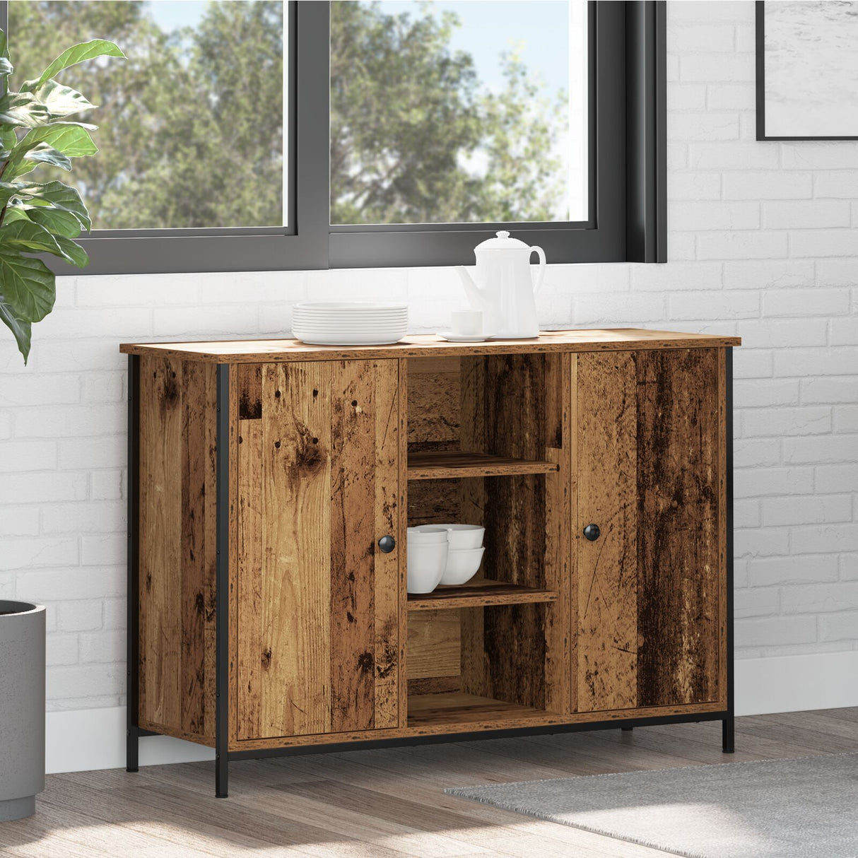 Sideboard Old Wood 100X35X70 Cm Engineered Wood And Steel