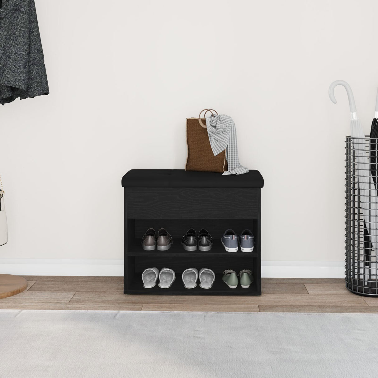 Storage Bench Black Oak 60X30X48 Cm Engineered Wood