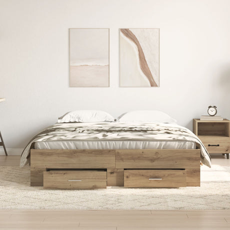Bed Frame With Drawers Artisan Oak Engineered Wood 140 X 190 Cm