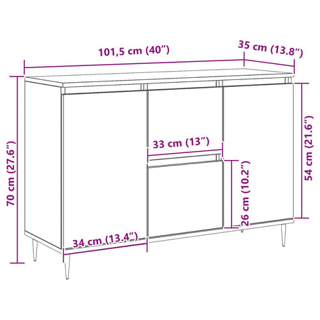 Sideboard With Doors & Drawers Black Oak 101,5X35X70 Cm